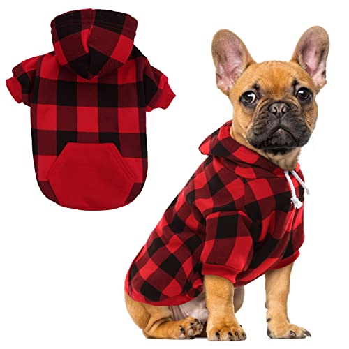EXPAWLORER Hunde-Kapuzenpullover mit Karomuster, britischer Stil, warmer Hundepullover mit Loch für die Leine, Pitbull-Kleidung, Wintermantel, Bekleidung für alle Rassen, Welpen, Mädchen, Jungen von EXPAWLORER