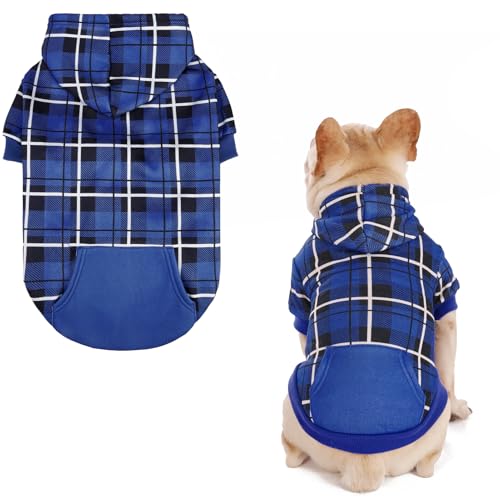EXPAWLORER Hunde-Kapuzenpullover mit Karomuster, britischer Stil, warmer Hundepullover mit Loch für die Leine, Pitbull-Kleidung, Wintermantel für alle Rassen, Welpen, Mädchen, Jungen, Katzen von EXPAWLORER