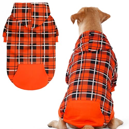 EXPAWLORER Hunde-Kapuzenpullover mit Karomuster, britischer Stil, warmer Hundepullover mit Loch für die Leine, Pitbull-Kleidung, Wintermantel für alle Rassen, Welpen, Mädchen, Jungen, Katzen von EXPAWLORER