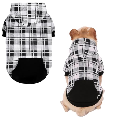 EXPAWLORER Hunde-Kapuzenpullover mit Karomuster, britischer Stil, warmer Hundepullover mit Loch für die Leine, Pitbull-Kleidung, Wintermantel für alle Rassen, Welpen, Mädchen, Jungen, Katzen von EXPAWLORER