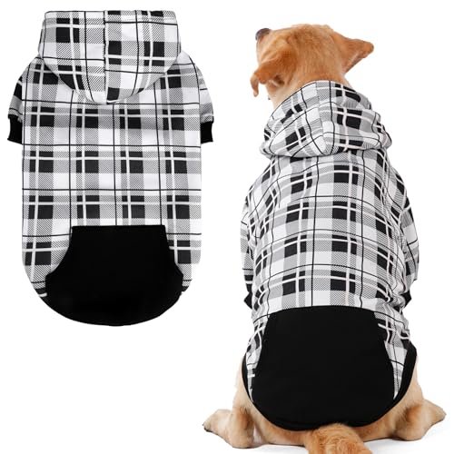 EXPAWLORER Hunde-Kapuzenpullover mit Karomuster, britischer Stil, warmer Hundepullover mit Loch für die Leine, Pitbull-Kleidung, Wintermantel für alle Rassen, Welpen, Mädchen, Jungen, Katzen von EXPAWLORER