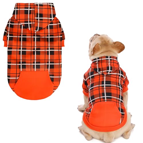 EXPAWLORER Hunde-Kapuzenpullover mit Karomuster, britischer Stil, warmer Hundepullover mit Loch für die Leine, Pitbull-Kleidung, Wintermantel für alle Rassen, Welpen, Mädchen, Jungen, Katzen von EXPAWLORER