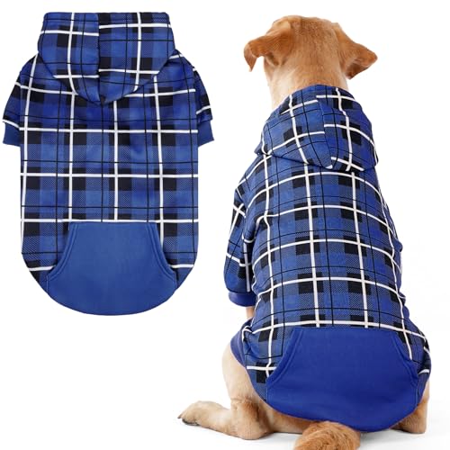 EXPAWLORER Hunde-Kapuzenpullover mit Karomuster, britischer Stil, warmer Hundepullover mit Loch für die Leine, Pitbull-Kleidung, Wintermantel für alle Rassen, Welpen, Mädchen, Jungen, Katzen von EXPAWLORER