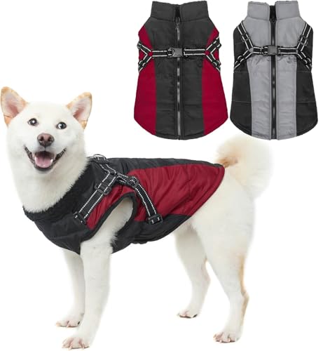 EXPAWLORER Hunde-Wintermantel – Wasserdichter Fleece-Hundemantel mit integriertem Geschirr, reflektierender, winddichter Reißverschluss, Hundejacke für kaltes Wetter, Kleidung für draußen (Grau und EXPAWLORER Hunde-Wintermantel – Wasserdichter Fleece-Hundemantel mit integriertem Geschirr, reflektierender, winddichter Reißverschluss, Hundejacke für kaltes Wetter, Kleidung für draußen (Grau und von EXPAWLORER