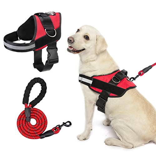 EXPAWLORER Hundegeschirr-Set mit einfachem Griff – Verstellbares, mit robuster Leine für mittelgroße und große Hunde, Spaziergänge und Training im Freien von EXPAWLORER