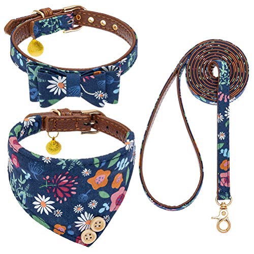 EXPAWLORER Hundehalsband und Leine, Set – Klassische Karierte Fliege und Hunde-Bandana-Halsband mit Glöckchen, Hundeleine, verhedderungsfrei, verstellbare Halsbänder für kleine, mittelgroße Hunde, von EXPAWLORER