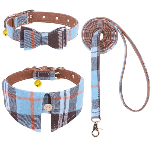 EXPAWLORER Hundehalsband und Leine: Klassisches Kariertes Halsband Mit Fliege, 360 Grad Drehbar, Kein Verheddern, Verstellbar für Kleine, Mittelgroße Hunde und Katzen von EXPAWLORER