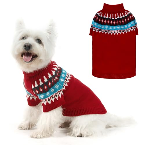 EXPAWLORER Hundepullover – gestrickte Hundekleidung, niedlicher Hundepullover mit Ärmeln, warmes Hunde-Sweatshirt, Outfit in traditionellen Fair-Isle-Mustern, Winterpullover für kleine, mittelgroße von EXPAWLORER