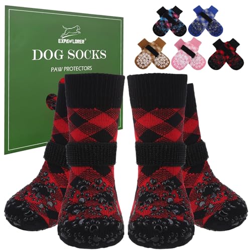 EXPAWLORER Hundesocken für heißen Bürgersteig gegen Lecken der Pfoten, rutschfeste Hundeschuhe, griffige Schuhe für Hartholzböden, Stiefel und Pfotenschutz für kleine, mittelgroße und große ältere von EXPAWLORER