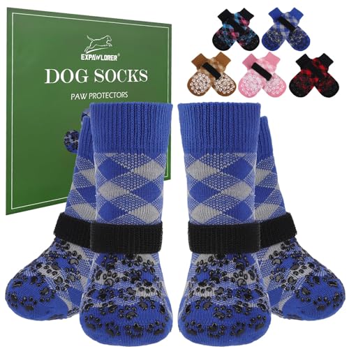 EXPAWLORER Hundesocken für heißen Bürgersteig gegen Lecken der Pfoten, rutschfeste Hundeschuhe, griffige Schuhe für Hartholzböden, Stiefel und Pfotenschutz für kleine, mittelgroße und große Senioren von EXPAWLORER
