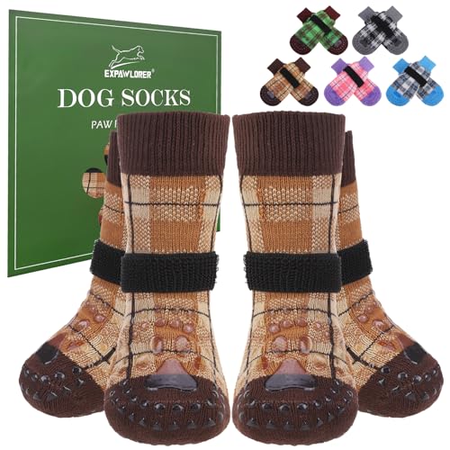 EXPAWLORER Hundesocken gegen Lecken der Pfoten, doppelseitig, rutschfest, mit Greifern, Hundeschuhe für Hartholzböden, Hundeschuhe für kleine, mittelgroße und große ältere Hunde, Khaki, Größe XS, 4 EXPAWLORER Hundesocken gegen Lecken der Pfoten, doppelseitig, rutschfest, mit Greifern, Hundeschuhe für Hartholzböden, Hundeschuhe für kleine, mittelgroße und große ältere Hunde, Khaki, Größe XS, 4 von EXPAWLORER