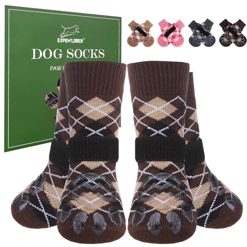 EXPAWLORER Hundesocken gegen Lecken von Pfoten, doppelseitig, rutschfest, mit Greifern für Hartholzböden, Hundeschuhe für kleine, mittelgroße und große ältere Hunde, britischer Stil, Braun, Größe S EXPAWLORER Hundesocken gegen Lecken von Pfoten, doppelseitig, rutschfest, mit Greifern für Hartholzböden, Hundeschuhe für kleine, mittelgroße und große ältere Hunde, britischer Stil, Braun, Größe S von EXPAWLORER