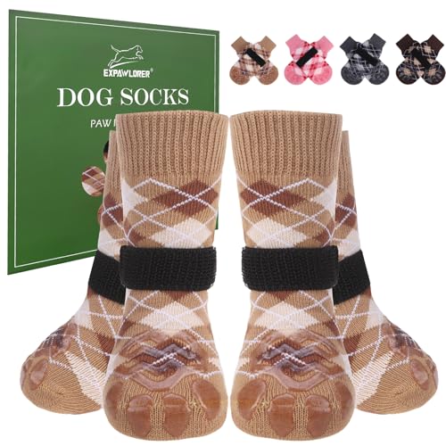 EXPAWLORER Hundesocken gegen Lecken von Pfoten, doppelseitig, rutschfest, mit Greifern für Hartholzböden, Hundeschuhe für kleine, mittelgroße und große ältere Hunde, britischer Stil, Khaki, Größe M, 4 EXPAWLORER Hundesocken gegen Lecken von Pfoten, doppelseitig, rutschfest, mit Greifern für Hartholzböden, Hundeschuhe für kleine, mittelgroße und große ältere Hunde, britischer Stil, Khaki, Größe M, 4 von EXPAWLORER