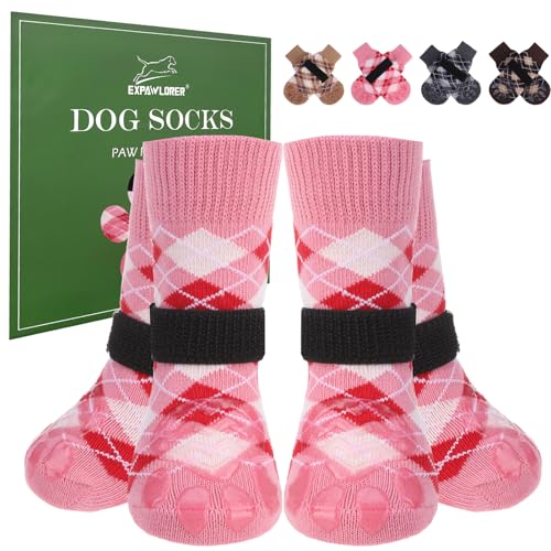 EXPAWLORER Hundesocken gegen Lecken von Pfoten, doppelseitig, rutschfest, mit Greifern für Hartholzböden, Hundeschuhe für kleine, mittelgroße und große ältere Hunde, britischer Stil, Rosa, Größe S, 4 EXPAWLORER Hundesocken gegen Lecken von Pfoten, doppelseitig, rutschfest, mit Greifern für Hartholzböden, Hundeschuhe für kleine, mittelgroße und große ältere Hunde, britischer Stil, Rosa, Größe S, 4 von EXPAWLORER