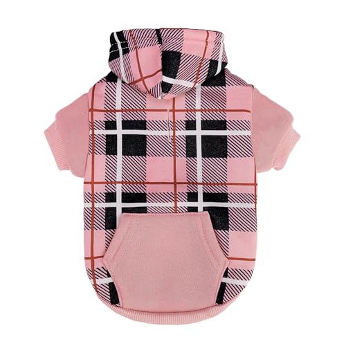 EXPAWLORER Karierter Katzen-Kapuzenpullover im britischen Stil, warmer Katzenpullover mit Loch für die Leine, Haustierkleidung, Wintermantel, Bekleidung für Welpen, Katzen, Mädchen, Jungen, Kätzchen von EXPAWLORER