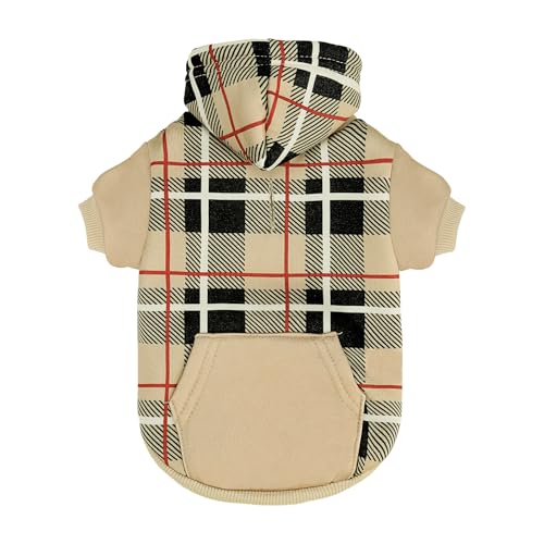 EXPAWLORER Karierter Katzen-Kapuzenpullover im britischen Stil, warmer Katzenpullover mit Loch für die Leine, Haustierkleidung, Wintermantel, Bekleidung für Welpen, Katzen, Mädchen, Jungen, Kätzchen von EXPAWLORER