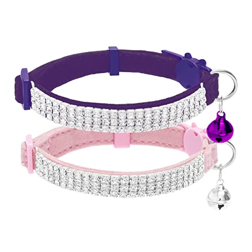 EXPAWLORER Katzenhalsband mit Sicherheitsverschluss, weiches Samtband selbstöffnend mit Glocke und Strass, sicher und verstellbar, idealer Halsband für Katzen & Kleine Hunde, 2 Stück EXPAWLORER Katzenhalsband mit Sicherheitsverschluss, weiches Samtband selbstöffnend mit Glocke und Strass, sicher und verstellbar, idealer Halsband für Katzen & Kleine Hunde, 2 Stück von EXPAWLORER