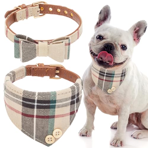 EXPAWLORER Niedliches Hundehalsband, klassisch, kariert, mit Fliege und Bandana, Katzenhalsband mit Glöckchen, verstellbar, für kleine, mittelgroße und große Haustiere, ideales Geschenk, Größe M von EXPAWLORER