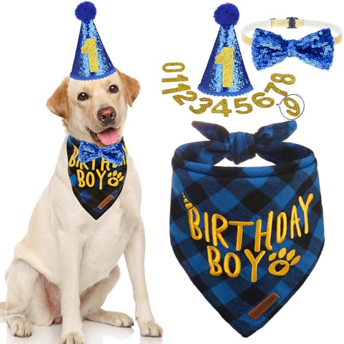 EXPAWLORER Partyzubehör für Hunde – Geburtstags-Hundehalstuch, Hunde-Geburtstagshut mit Zahlen, elegante Fliege und Hundehalsband, niedliches Hunde-Geburtstags-Outfit für mittelgroße und große Hunde EXPAWLORER Partyzubehör für Hunde – Geburtstags-Hundehalstuch, Hunde-Geburtstagshut mit Zahlen, elegante Fliege und Hundehalsband, niedliches Hunde-Geburtstags-Outfit für mittelgroße und große Hunde von EXPAWLORER