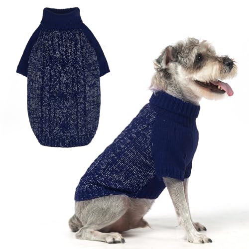EXPAWLORER Pullover für kleine Hunde – Fleece-Pullover, Strickwaren mit Loch für die Leine, Rollkragenpullover mit reflektierendem Garn für kleine, mittelgroße Hunde, Welpen, Marineblau, Größe L EXPAWLORER Pullover für kleine Hunde – Fleece-Pullover, Strickwaren mit Loch für die Leine, Rollkragenpullover mit reflektierendem Garn für kleine, mittelgroße Hunde, Welpen, Marineblau, Größe L von EXPAWLORER
