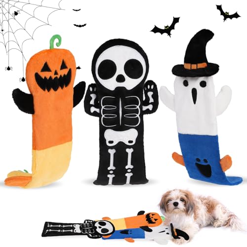 EXPAWLORER Quietschendes Halloween-Hundespielzeug für Hunde, keine Füllung, interaktives Plüsch-Hundespielzeug mit Knisterpapier, Quietschspielzeug für kleine, mittelgroße und große Hunde, Welpen von EXPAWLORER