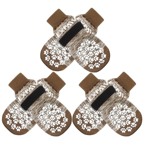 EXPAWLORER Hundesocken Anti Rutsch - 3 Paar doppelseitige Hundesocken Leckschutz weicher Pfotenschutz Hund Verletzung mit verstellbaren Riemen, Tolle Traktionskontrolle auf Holzboden, Braun XL EXPAWLORER Hundesocken Anti Rutsch - 3 Paar doppelseitige Hundesocken Leckschutz weicher Pfotenschutz Hund Verletzung mit verstellbaren Riemen, Tolle Traktionskontrolle auf Holzboden, Braun XL von EXPAWLORER