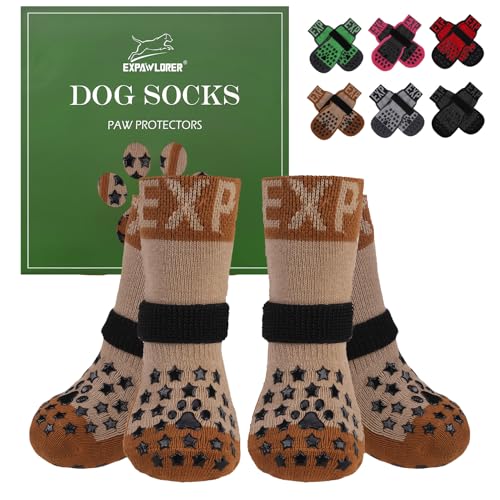 EXPAWLORER Rutschfeste Hundesocken, um das Lecken von Pfoten zu verhindern – Hundeschuhe für heiße Gehwege, Hundeschuhe für Hartholzböden, Hundestiefel und Pfotenschutz mit Greifern für kleine von EXPAWLORER