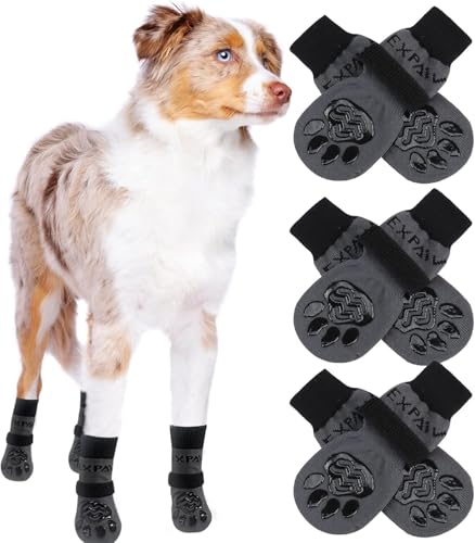EXPAWLORER Rutschfeste Hundesocken, verhindert Pfotenlecken, Hundeschuhe für heiße Gehwege, Pfotenschutz, Traktionskontrolle auf Hartholzböden, für Welpen, kleine, mittelgroße, große ältere Hunde, 6 von EXPAWLORER