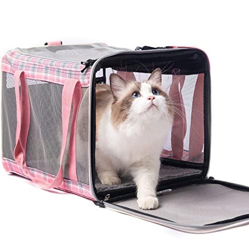 EXPAWLORER Transporttasche für Katzen, Fluggesellschaften zugelassen, weiche Seiten, mit Netzfenstern für mittelgroße und große Katzen, wasserdicht, mit Reißverschluss, Anti-Ausbruch-Schnalle von EXPAWLORER