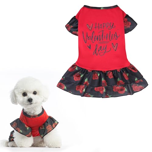 EXPAWLORER Valentinstags-Hundekleid für kleine Hunde und Welpen, Mädchen-Hundekleid, Hemd, Happy Valentines Day, Urlaub, Party, Kleidung, warmer Baumwollrock von EXPAWLORER