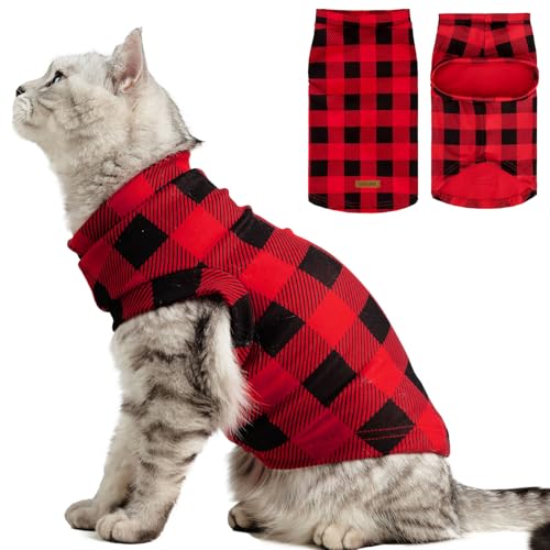 EXPAWLORER Weicher Katzenpullover – karierter Pullover nur für Katzen, warme Kätzchen-Kleidung, Herbst- und Winter-Haustiermantel, Pullover-Design, Fleece-Sweatshirt, Kleidung auch für Welpen, kleine von EXPAWLORER