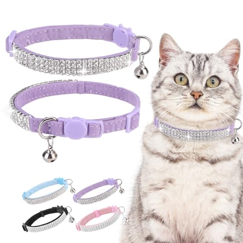 EXPAWLORER Weiches Samt-Katzenhalsband für Mädchen und Katzen, mit Strasssteinen, verstellbar, mit Glöckchen für Jungen, Katzen, Kätzchen und kleine Hunde von EXPAWLORER