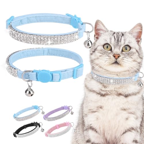 EXPAWLORER Weiches Samt-Katzenhalsband für Mädchen und Katzen, mit Strasssteinen, verstellbar, mit Glöckchen für Jungen, Katzen, Kätzchen und kleine Hunde von EXPAWLORER