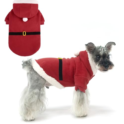 EXPAWLORER Weihnachtlicher Hunde-Kapuzenpullover – Weihnachtsmann-Kostüm, Outfit, Haustier-Winter-Pullover, Mantel, Welpen-Party-Kleidung für kleine und mittelgroße Hunde von EXPAWLORER