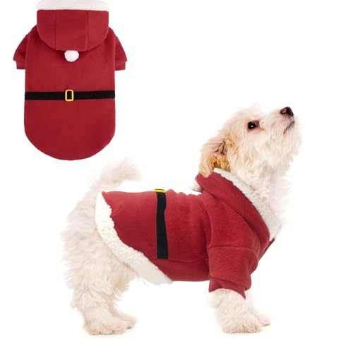 EXPAWLORER Weihnachtlicher Hunde-Kapuzenpullover – Weihnachtsmann-Kostüm, Outfit, Haustier-Winter-Pullover, Mantel, Welpen-Party-Kleidung für kleine und mittelgroße Hunde von EXPAWLORER