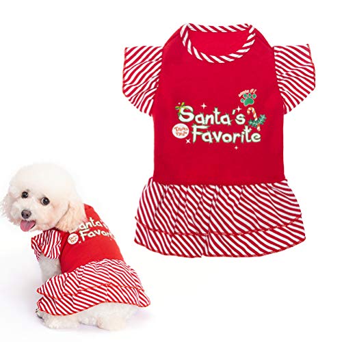 EXPAWLORER Weihnachtliches Welpenkleid – Roter Baumwollrock mit gestreiftem Saum für kleine bis mittelgroße Hunde von EXPAWLORER