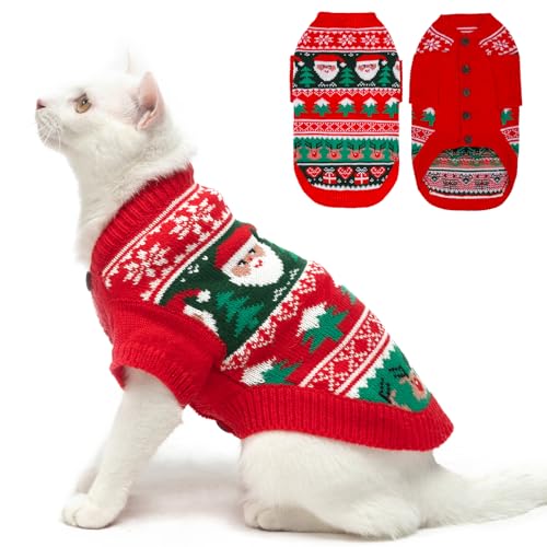 EXPAWLORER Weihnachtspullover für Katzen, stilvolles Strick-Outfit, weiche Kleidung für Katzen, Weihnachtspullover mit Ärmeln, warme Kleidung, Kätzchen-Kleidung, Größe L von EXPAWLORER