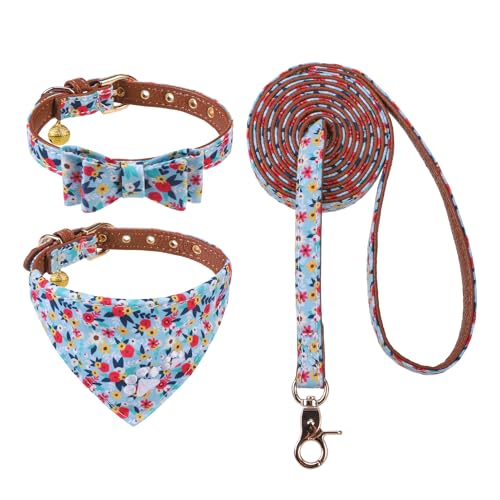 EXPAWLORER Welpenhalsband und Leine, Set mit Stickerei, florales Hundehalsband und Hundeleine, niedliche Blumen-Fliege und Bandana, Hundehalsband mit Glöckchen, Halsband und Leine für Hunde, Katzen, EXPAWLORER Welpenhalsband und Leine, Set mit Stickerei, florales Hundehalsband und Hundeleine, niedliche Blumen-Fliege und Bandana, Hundehalsband mit Glöckchen, Halsband und Leine für Hunde, Katzen, von EXPAWLORER