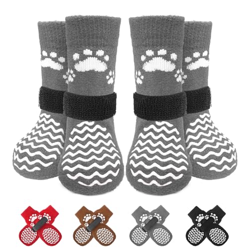 Rutschfeste Hundesocken mit Greifern für Hartholzböden, Hundeschuhe für heiße/kalte Gehwege, Stiefel und Pfotenschutz, um Lecken zu verhindern, Traktionsschuhe für ältere kleine, große Hunde von EXPAWLORER
