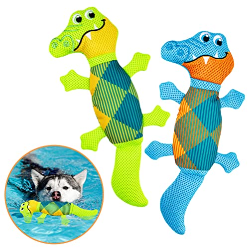 Schwimmendes Hundespielzeug – Hunde-Wasserspielzeug für Pool, 2 Stück, niedliches Krokodil-Quietsch-Hundespielzeug, strapazierfähiges Oxford-Gewebe, Outdoor, Indoor von EXPAWLORER