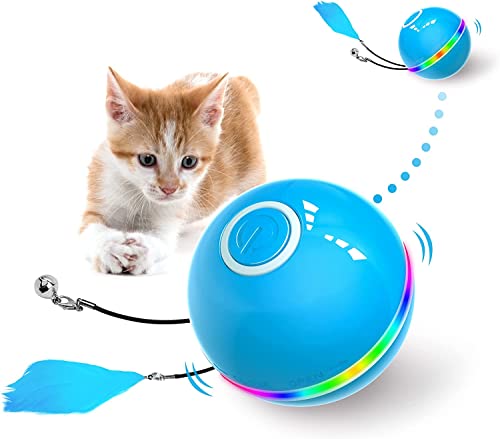 EXTFANS katzenball mit LED-Licht, elektrisch Zwei-Farben katzenspielzeug Ball interaktives Spielzeug für Katzen, selbstdrehender 360-Grad-Ball, USB wiederaufladbares interaktives Ball, blau von EXTFANS