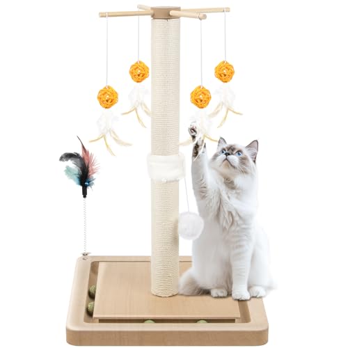 EXTFANS Kratzsäule für Katzen,63 * 30 * 30cm Kratzbaum Katze mit Natürlichem Sisalseil, Kratzstamm,Beige von EXTFANS