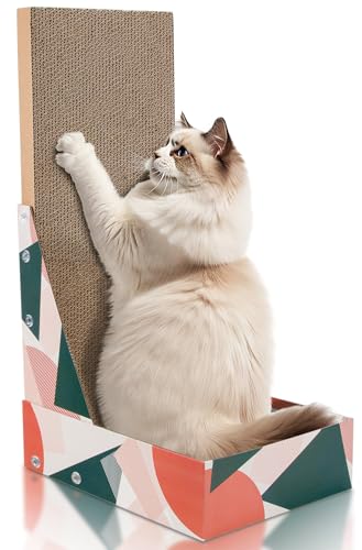 EXTFANS Kratzbrett Katze, 60cm Hohe L Förmige Kratzpappe für Katzen, Kratzbretter Katze mit Box, katzenkratzbrett zur Krallenpflege von EXTFANS