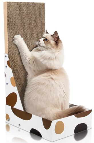 EXTFANS Kratzbrett Katze, 60cm Hohe L Förmige Kratzpappe für Katzen, Kratzbretter Katze mit Box, katzenkratzbrett zur Krallenpflege von EXTFANS