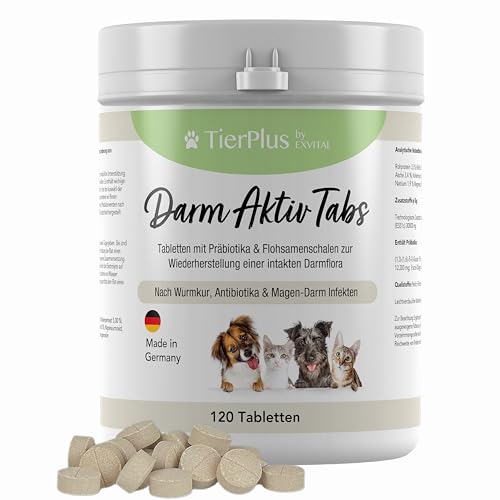 EXVital TierPlus Darm Aktiv Tabletten für Hunde & Katzen, Präbiotika Komplex für eine gesunde Darmflora- Nach Durchfall, Wurmkur, Antibiotika & Magen-Darm Infekten, 120 Tabletten, Made in Germany EXVital TierPlus Darm Aktiv Tabletten für Hunde & Katzen, Präbiotika Komplex für eine gesunde Darmflora- Nach Durchfall, Wurmkur, Antibiotika & Magen-Darm Infekten, 120 Tabletten, Made in Germany von EXVital