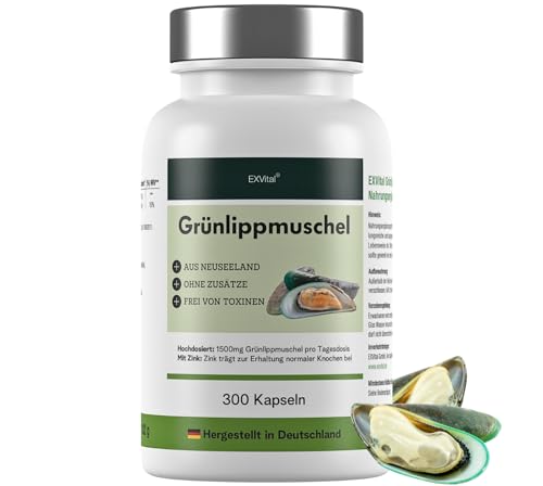 Grünlippmuschel 300 Kapseln- hoch konzentriert von EXVital, 300 Kapseln in Deutscher Premiumqualität, kein Magnesiumstearat, ApoTest: Sehr Gut von EXVital