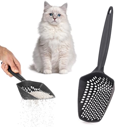 EYNEL 1 Stück Katzenstreuschaufel mit kleinen Löchern, Tiefe Siebschaufel für Feinstreu, Reptilien-Terrarium Sand & Kaninchen Pooper Lifter, Hängender Griff Poop Scooper (Schwarz, 1 Stück) von EYNEL