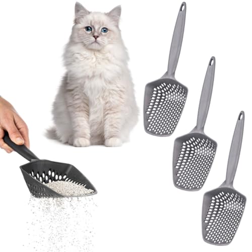 EYNEL 3er Set Katzenstreuschaufel mit kleinen Löchern, tiefe Siebschaufel für feines Streu, Reptilien-Terrarium, Sand & Kaninchenkot-Heber, hängender Griff, Kotschaufel (Grau, 3er-Set) von EYNEL