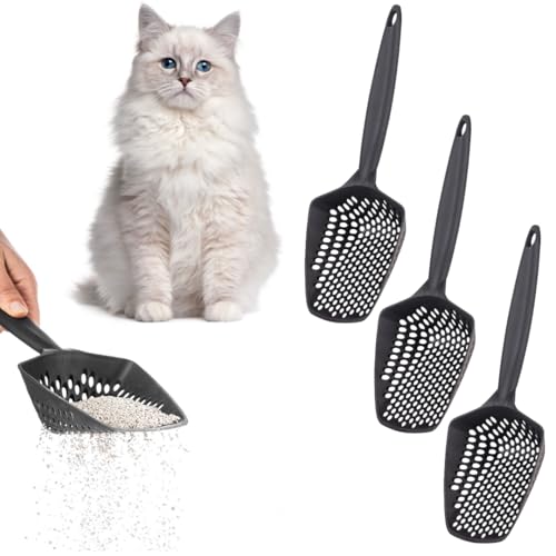 EYNEL 3er Set Katzenstreuschaufel mit kleinen Löchern für feines Streu, Hängegriff, tiefes Reptilien-Terrarium, Sandsieb, Kotschaufel, Kaninchenkot-Heber, Kätzchen-Siebschaufel (Schwarz, 3er Set) von EYNEL