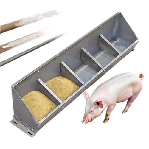 Futtertrog für Nutztiere Edelstahl-Viehfütterungstrog mit Teiler 2,5–10 Gallonen mehrere Größen(39.4x7.5x10.2in/5bit) von EYRMQWJPC